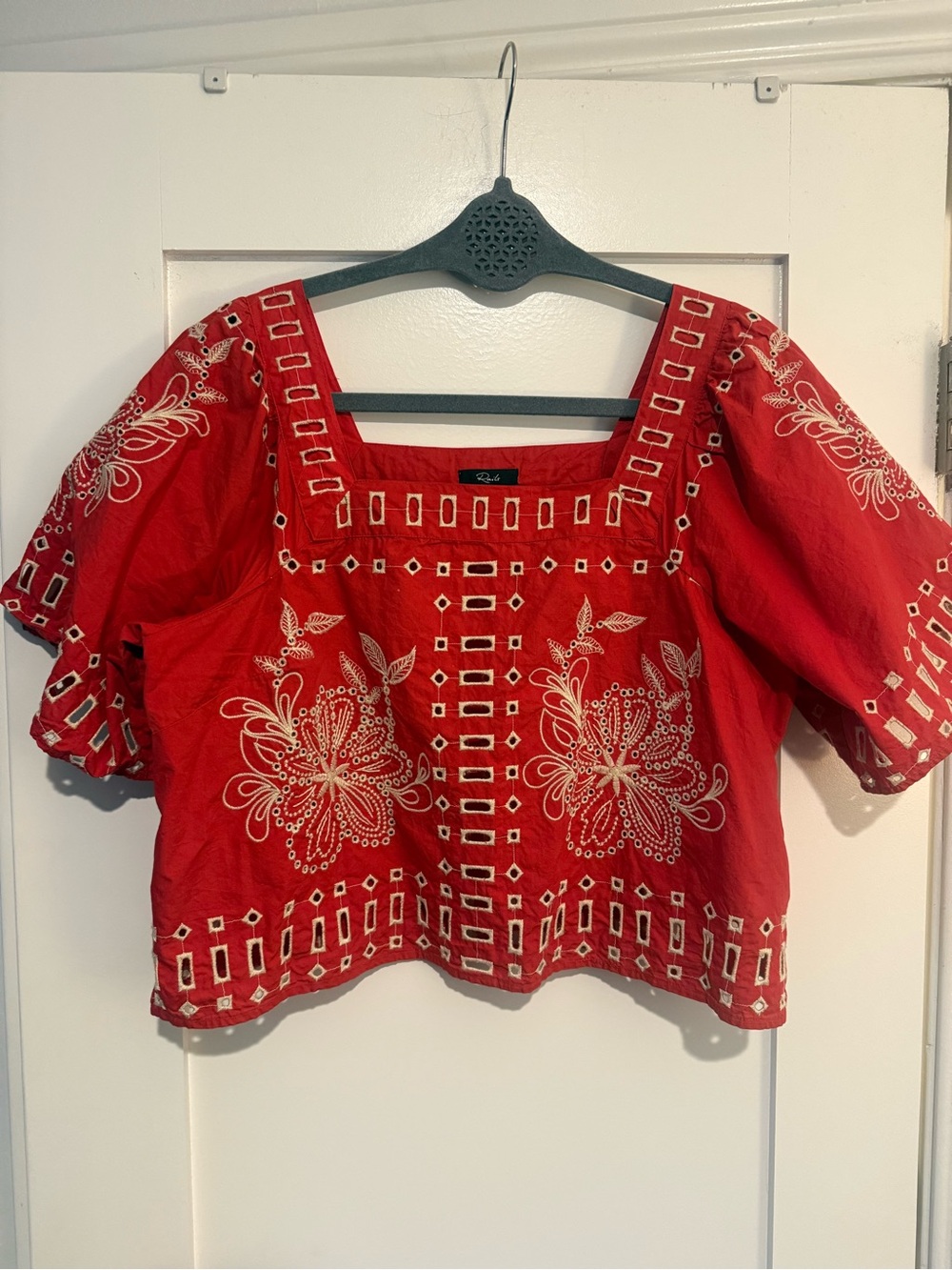 Rails Red Embroidered Square-Neck Crop Top